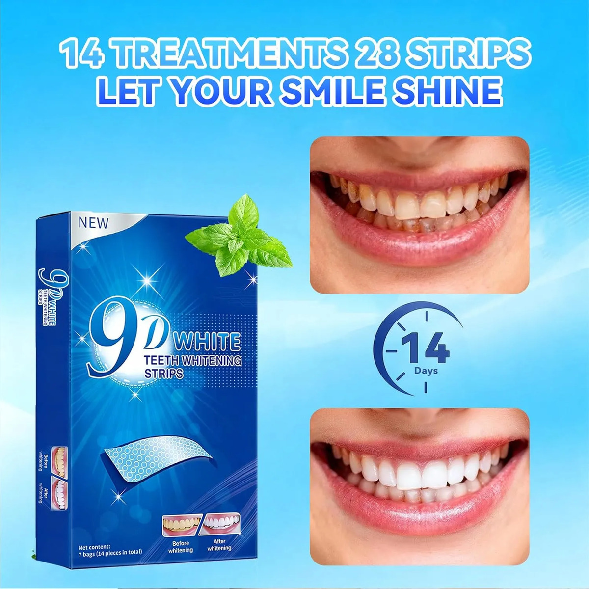 Teeth Whitening Strips - 9D Te - Teeth Whitening Effects ulasan dan harga